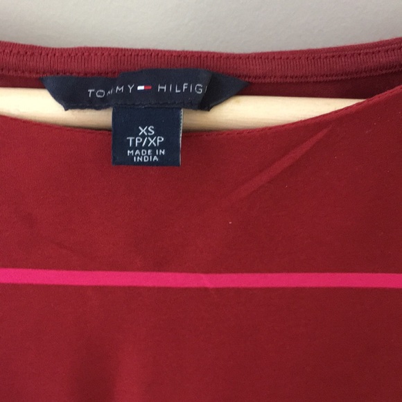 Tommy Hilfiger red/pink stripe satiny t-shirt. Xs - Picture 2 of 5